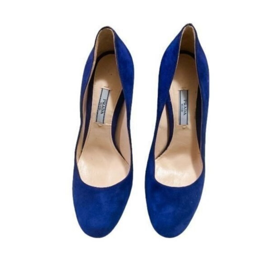 Prada Camoscio Bluette Blue Suede Platform Pumps 37.5